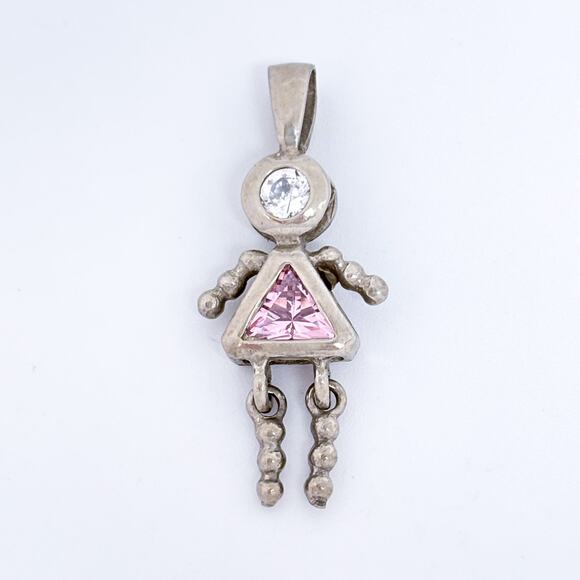Pink Dress Girl Child Dangle Charm | Vintage 925 Sterling Silver Gift - Picture 2 of 7